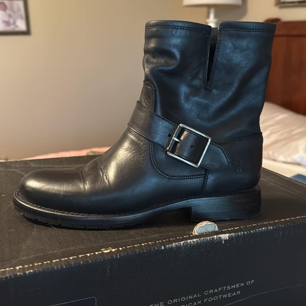 Black Leather Ankle Boots with Buckle